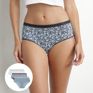 Pack of 3 women's blue stretch cotton shorties with flowers Les Pockets