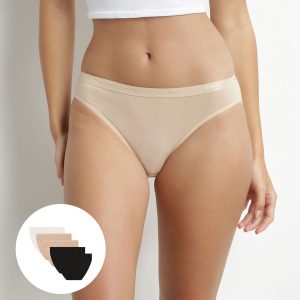 Pack of 5 stretch cotton knickers Black Nude White Les Pockets Ecodim
