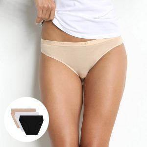 Pack of 3 pairs of Les Pockets Coton knickers in white/nude/black