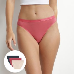 Pack of 3 women's stretch cotton briefs Beige Pink Grey Les Pockets Ecodim
