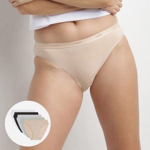 Pack of 5 pairs of Les Pockets Coton bikini knickers in black, white, nude and grey