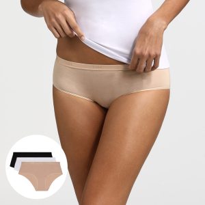 Pack of 3 pairs of Les Pockets Coton boyshorts in white/nude/black