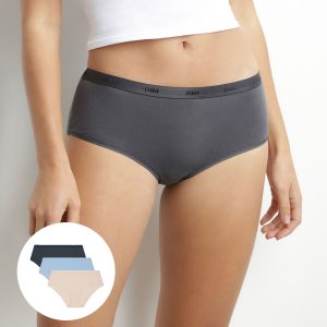 Pack of 3 women's stretch cotton boxers Beige Blue Grey Les Pockets Ecodim