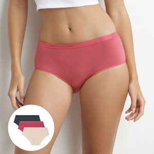 Pack of 3 women's stretch cotton boxers Beige Pink Grey Les Pockets Ecodim