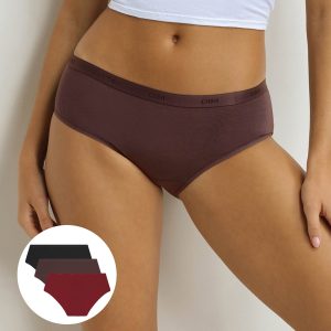 Pack of 3 women's boxer shorts Cocoa, Red, Black Les Pockets Ecodim