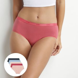 Pack of 5 women's stretch cotton boxers Blue Beige Pink Les Pockets Ecodim