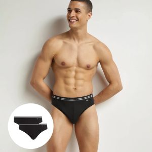 Pack of 2 black EcoDIM stretch cotton briefs