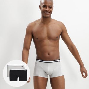Pack of 2 pairs of EcoDIM stretch cotton trunks in black and grey