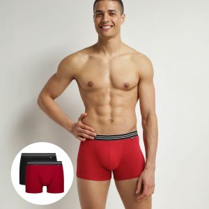 Pack of 2 boxers cotton stretch men's Carmine Red Black EcoDim