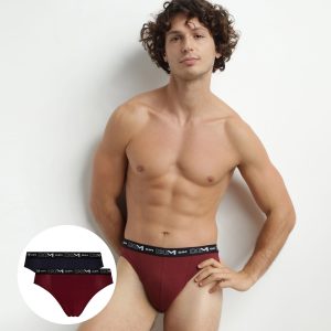 Pack of 2 Blue Red Men's Contrast Waistband Dim Stretch Cotton Briefs