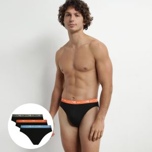 Pack of 3 Men's Black Orange Green Dim Cotton Stretch Briefs