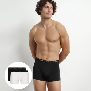 Pack of 2 Men's Boxers Black White Contrast Waistband Dim Cotton Stretch