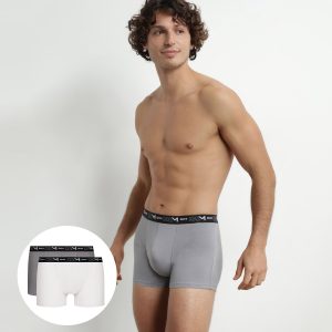 Pack of 2 Men's Boxers White Grey Contrast Waistband Dim Cotton Stretch