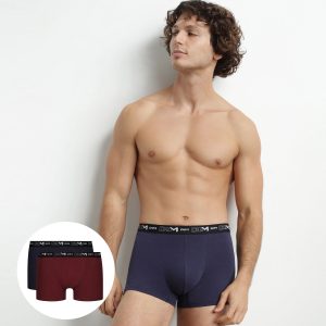 Pack of 2 Men's Boxers Red Blue Contrast Waistband Dim Cotton Stretch