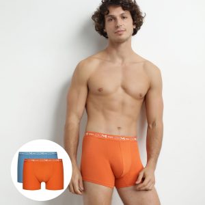 Pack of 2 Blue Orange Men's Graphic Waistband Boxers Dim Cotton Stretch