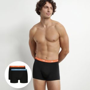 Pack of 2 Men's Black Boxers with Blue and Orange Dim Cotton Stretch Waistband