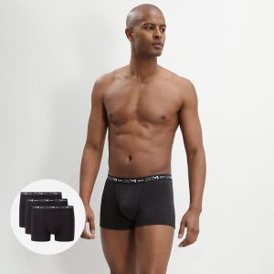 Pack of 3 pairs of black stretch cotton trunks for men