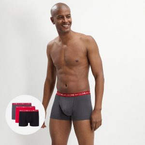 Pack of 3 pairs of Coton Stretch grey, chilli red and black trunks