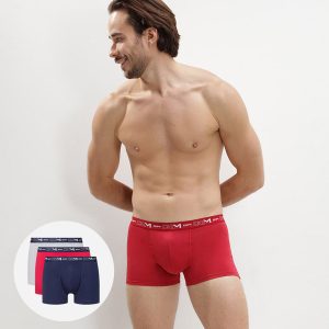 Cotton Stretch pack of 3 men's trunks in denim blue topaz red and steel grey