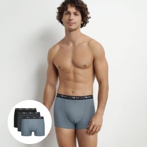 Pack of 3 Men's Boxers Black Grey Contrast Waistband Dim Cotton Stretch