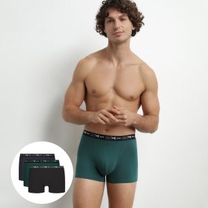 Pack of 3 Men's Cotton Boxers Green Blue Dim Cotton Stretch