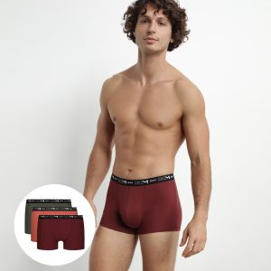 Pack of 3 Red Green Dim Cotton Stretch Boxer Briefs for Men