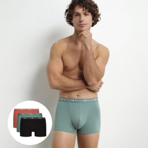 Pack of 3 Men's Cotton Boxer Briefs Black Green Dim Cotton Stretch
