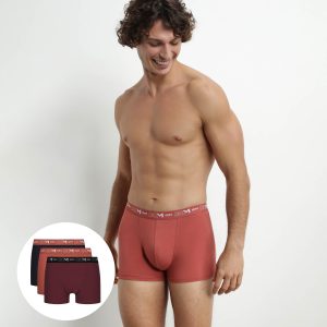 Pack of 3 Men's Boxers Black Brown Terracotta Chiné Dim Cotton Stretch
