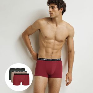 Pack of 3 men's boxer shorts Green Beige Red Cotton Stretch