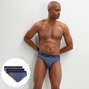 Dim Print Pack of 3 men's cotton briefs with blue crosses design