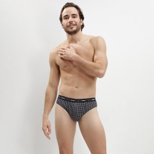 Dim print Pack of 3 men's grey check cotton briefs