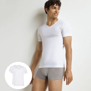 Lot de 2 t-shirts homme en coton blanc à col en V EcoDim